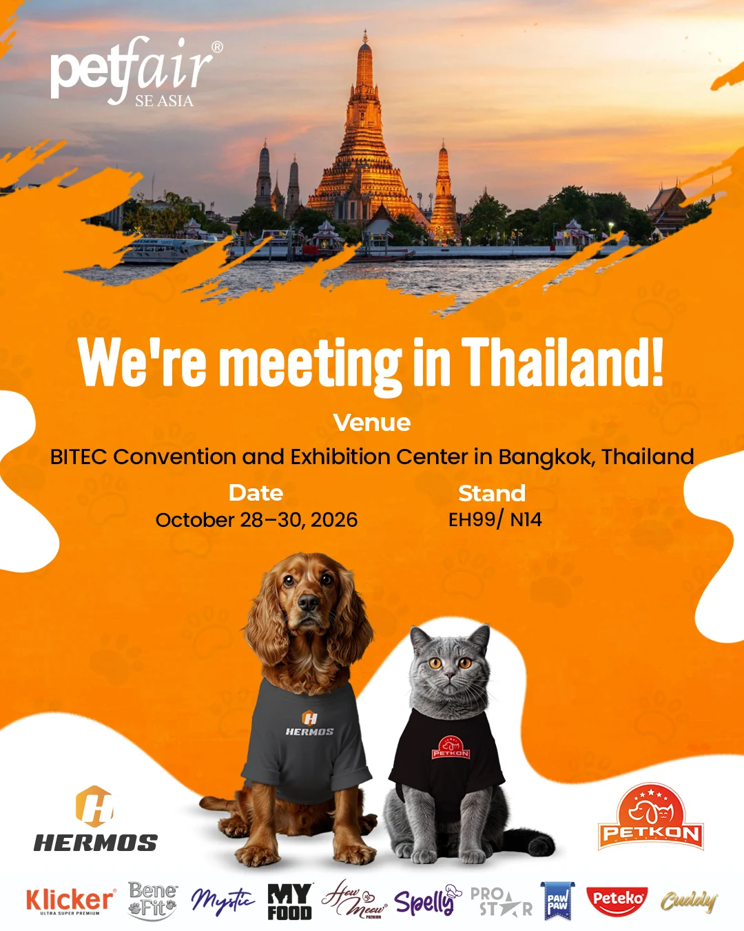 Hermos ve Petkon Pet Fair South East Asia 2026 Bangkok fuar afişi – Stant EH99 / N14