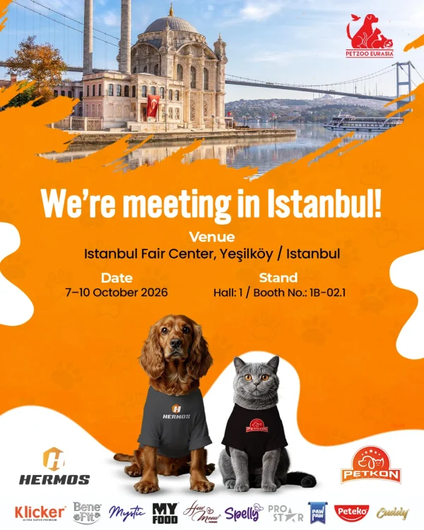 Hermos ve Petkon Petzoo Eurasia 2026 İstanbul fuar afişi – Hall 1, Stant 1B-02.1